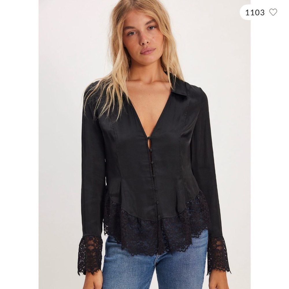Free People Black Lace Trim Top